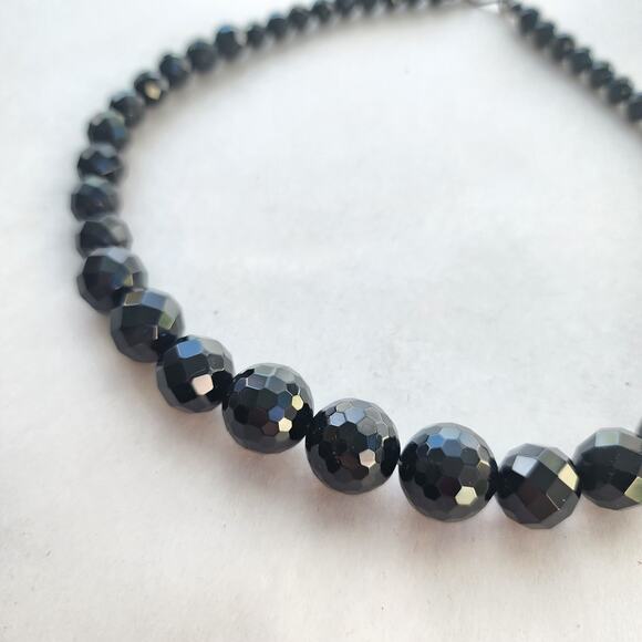 Jay King DTR Signed Ebony Black Onyx Silver Fasceted Large Beaded Necklace New - Picture 4 of 7
